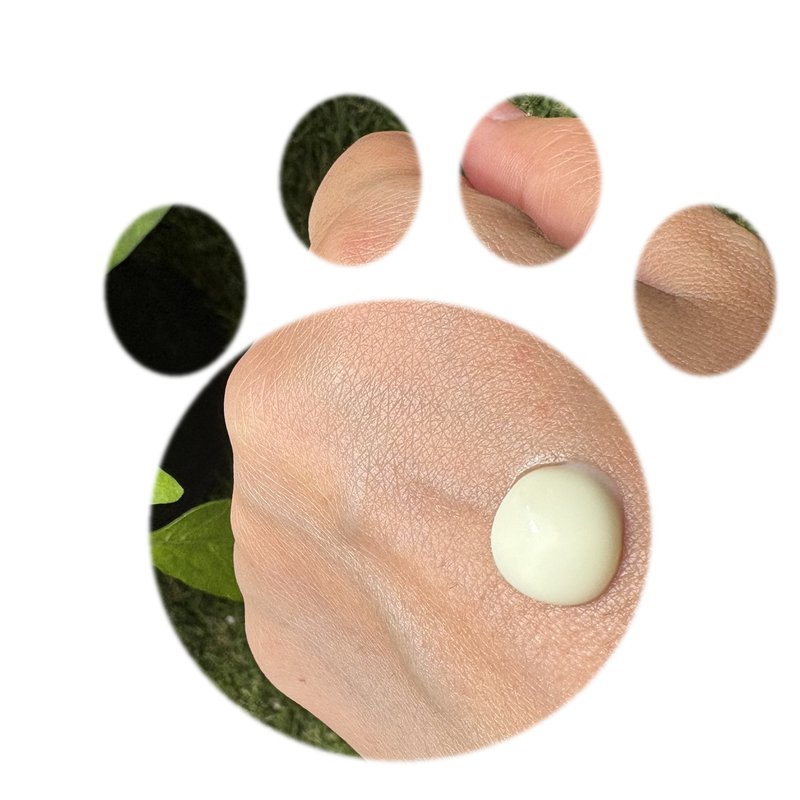 Biore UV Aqua Rich Watery Essence texture swatch in a cat paw shape