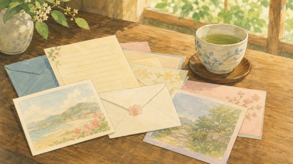 Letters and green tea on a desk, representing reader questions