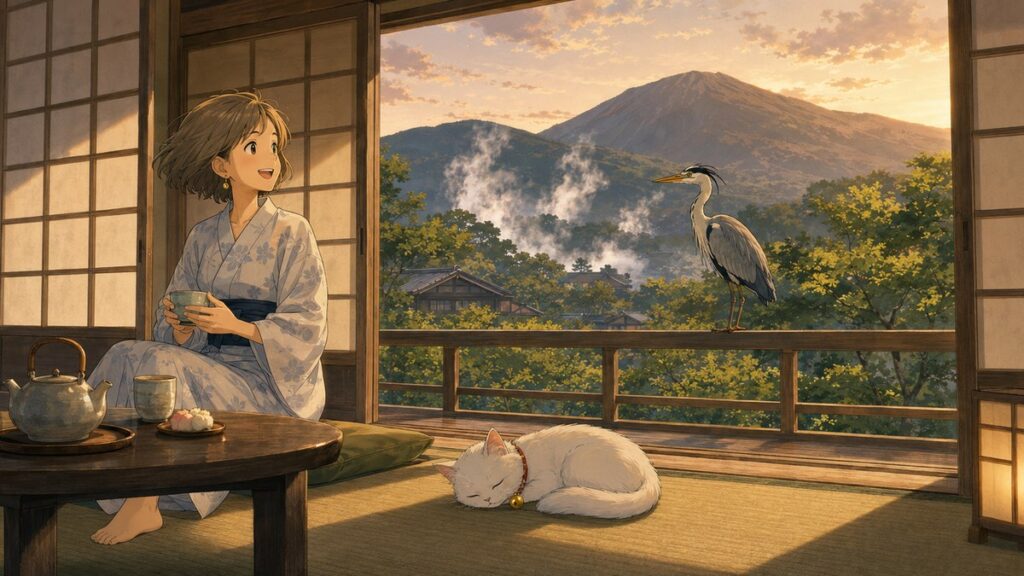 Relaxing in a yukata at a traditional Hakone ryokan with mountain and hot spring views