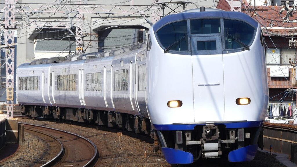 JR West Haruka Express train running on the Hanwa Line
