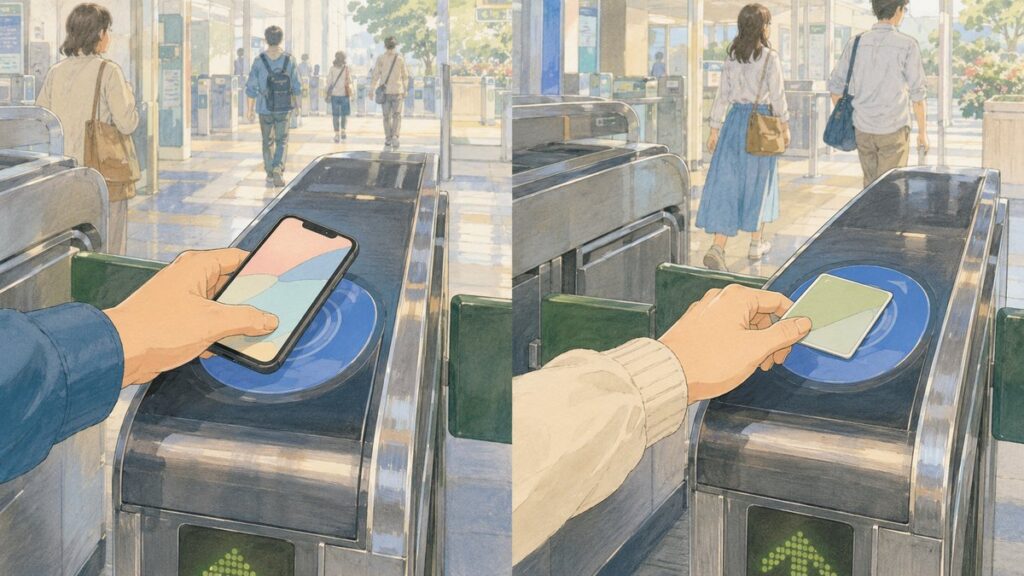Using a smartphone versus a physical IC card at Japanese ticket gates