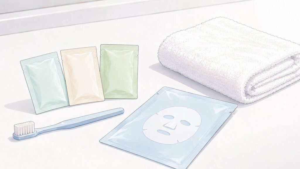 Japanese convenience store overnight kit with travel-size toiletries