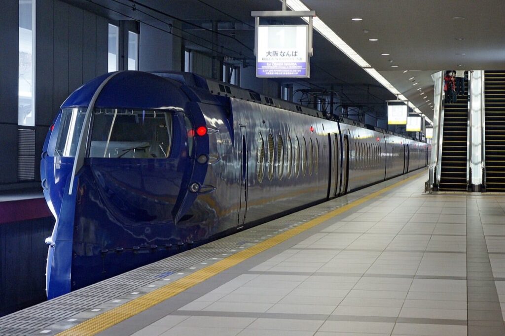 Blue Nankai Rapi:t express train waiting at Kansai Airport Station