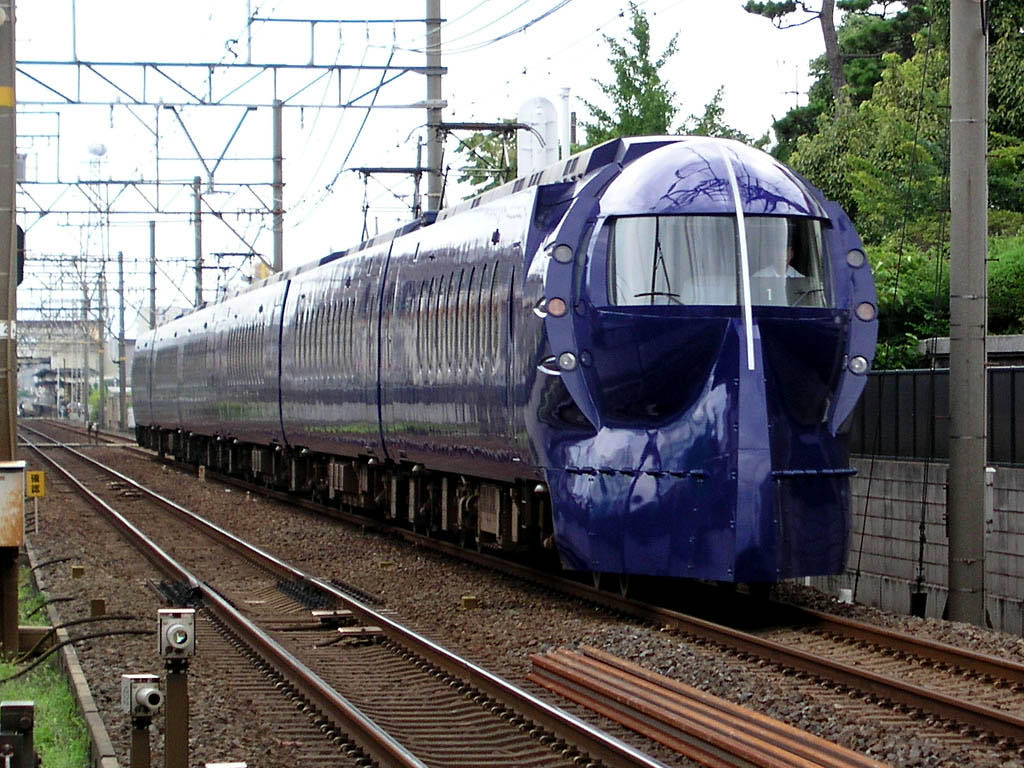 Front view of the Nankai Rapi:t train with its robot-like face