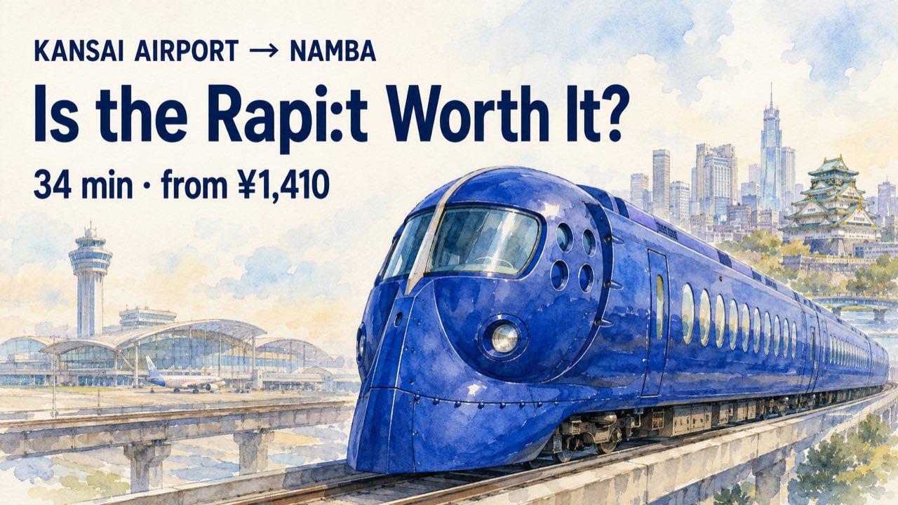 Blue Rapi:t express train watercolor illustration with the article title Is the Rapi:t Worth It