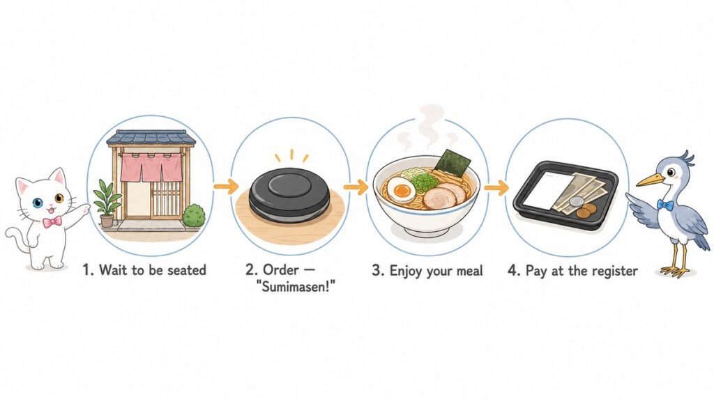 Infographic of Japanese restaurant flow from entering to paying