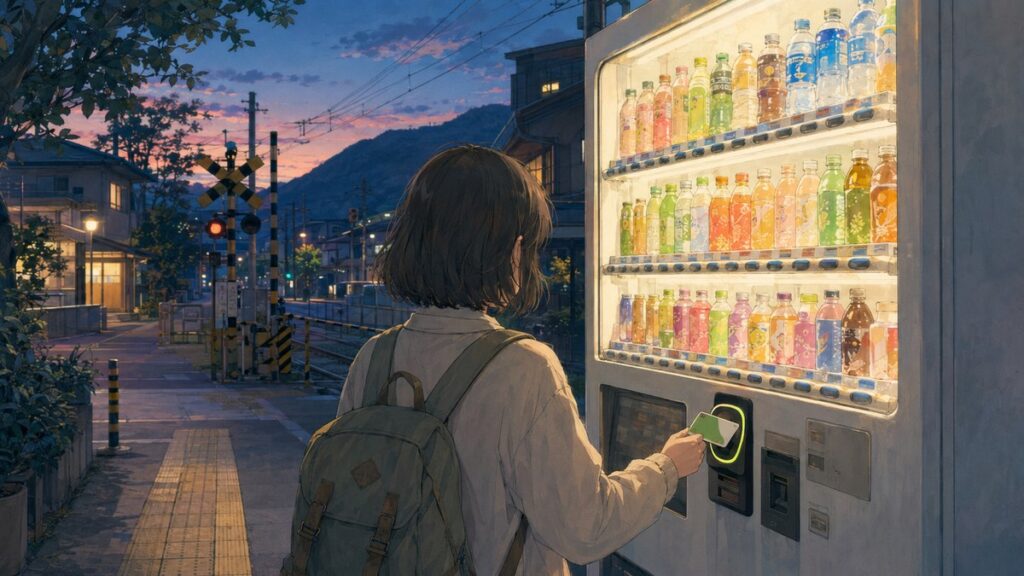 Buying a drink from a Japanese vending machine with an IC card