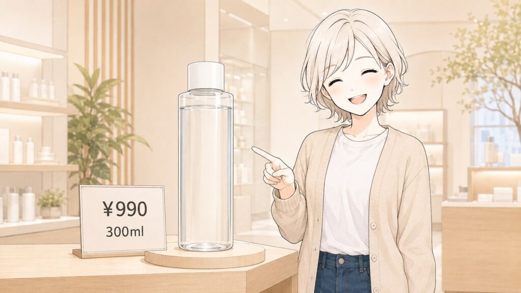 MUJI sensitive skin toning water 300ml bottle with a 990 yen price tag