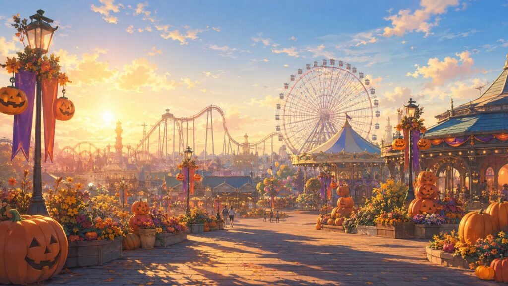 USJ park in late afternoon light before Halloween Horror Nights begins