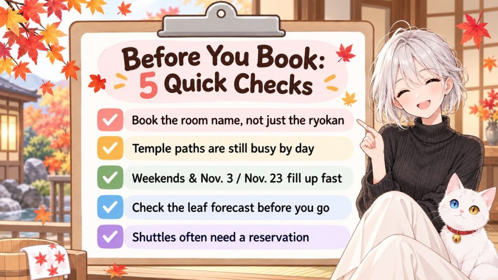 Checklist of five things to check before booking an autumn ryokan in Kyoto